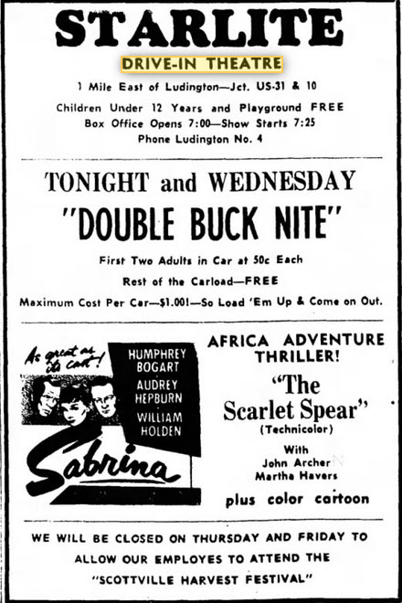 Starlite Drive-In Theatre - 20 Sep 1955 Ad